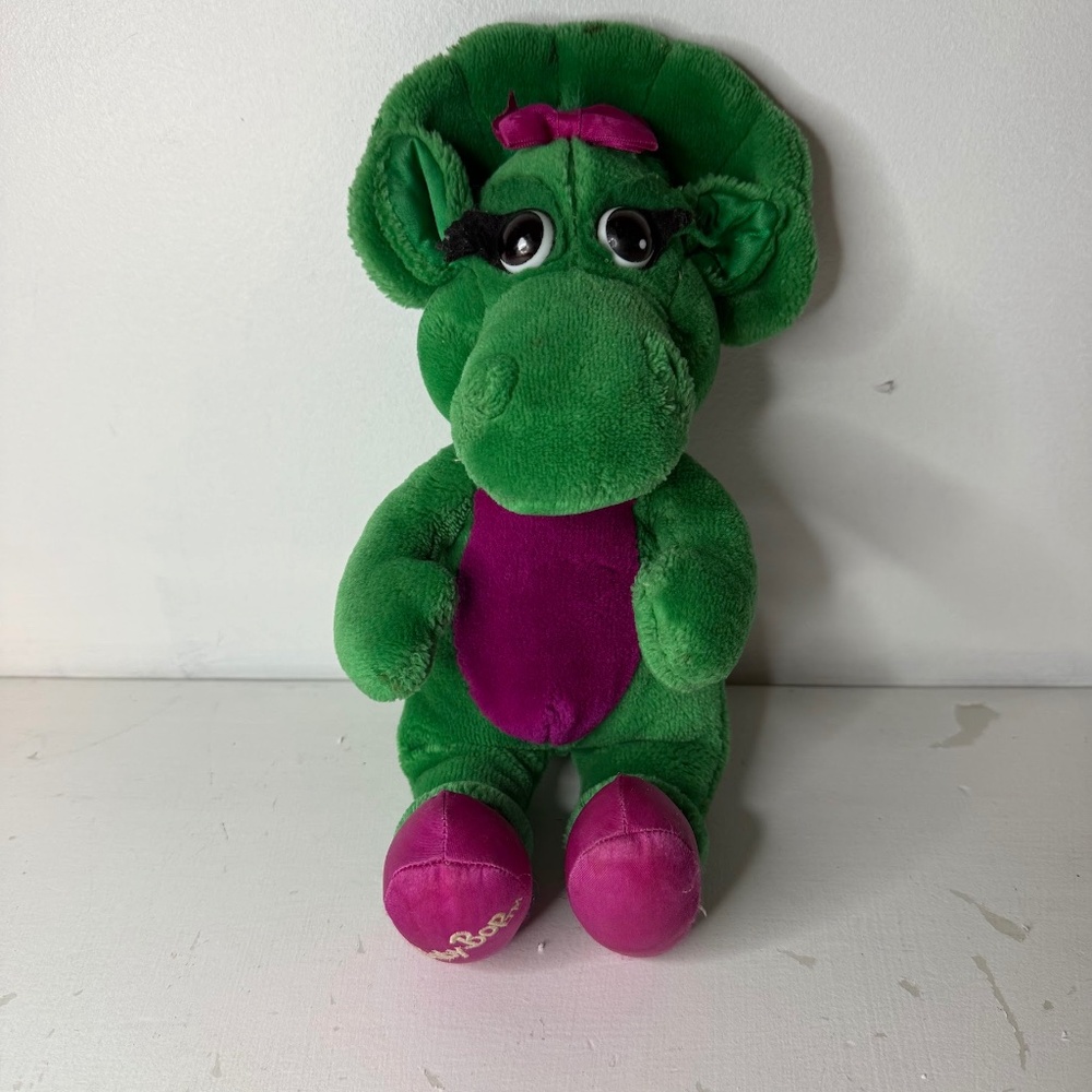 Vintage 1992 Baby Bop Dinosaur Green Plush Stuffed Animal Barney and Friends
